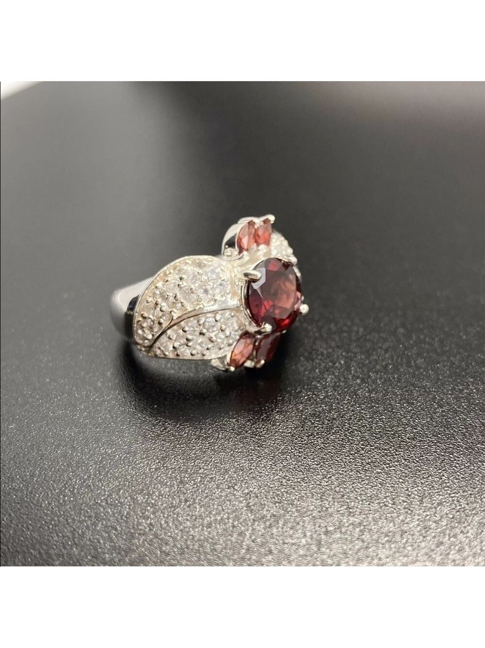 Garnet & White Topaz Sterling Silver Cocktail Ring - Picture 5 of 9